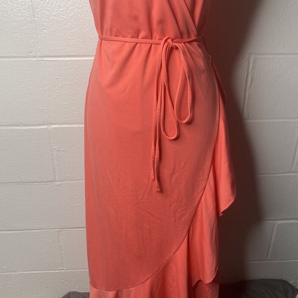 Banana Republic Coral Wrap MIDI Dress Sz medium Petite Sleeveless Ruffle Women - Picture 4 of 7
